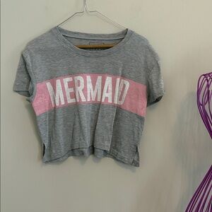 Gray and Pink 'Mermaid' Short Sleeve Cropped T-shirt